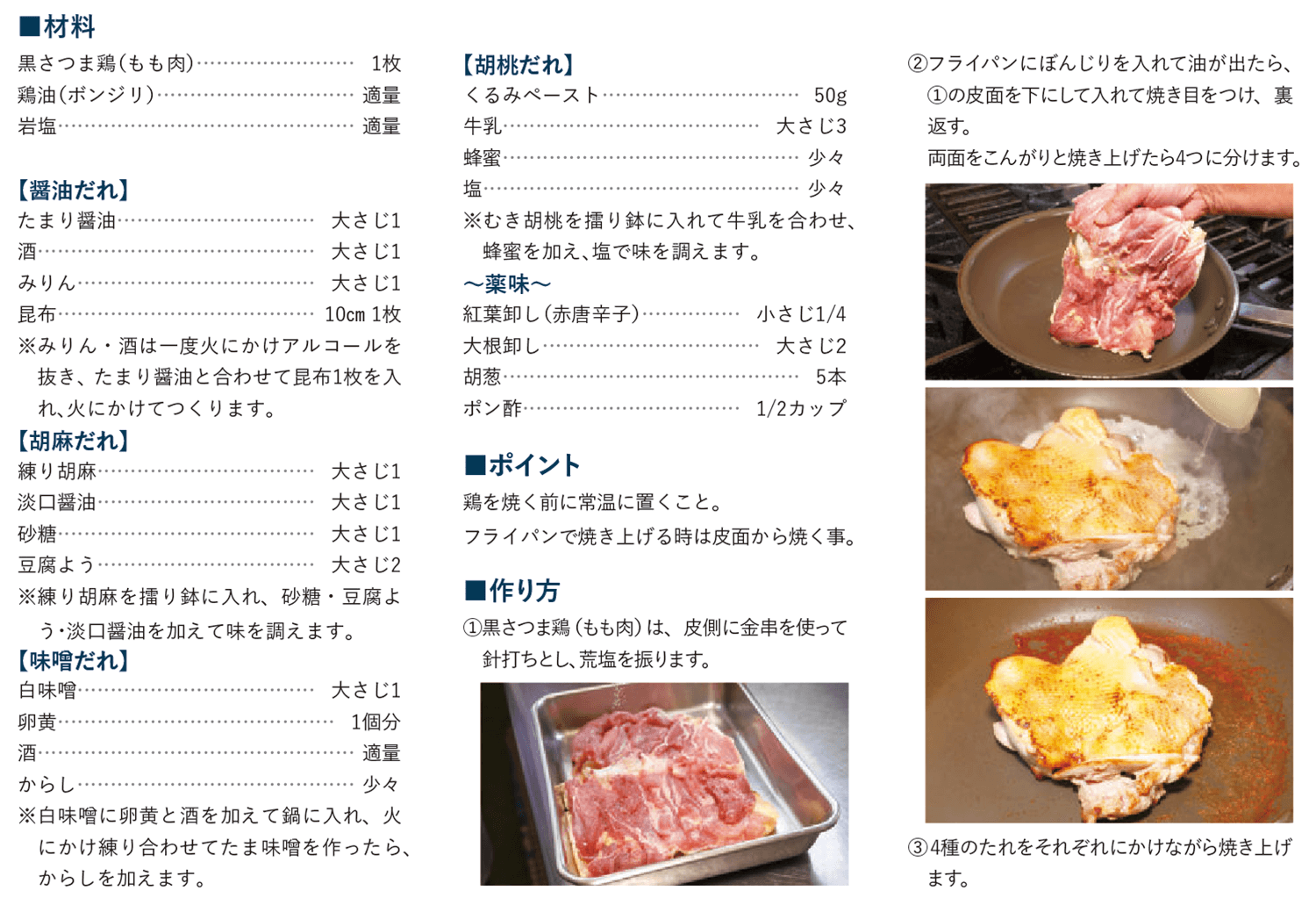 黒さつま鶏の照り焼き（ソース４品） レシピ